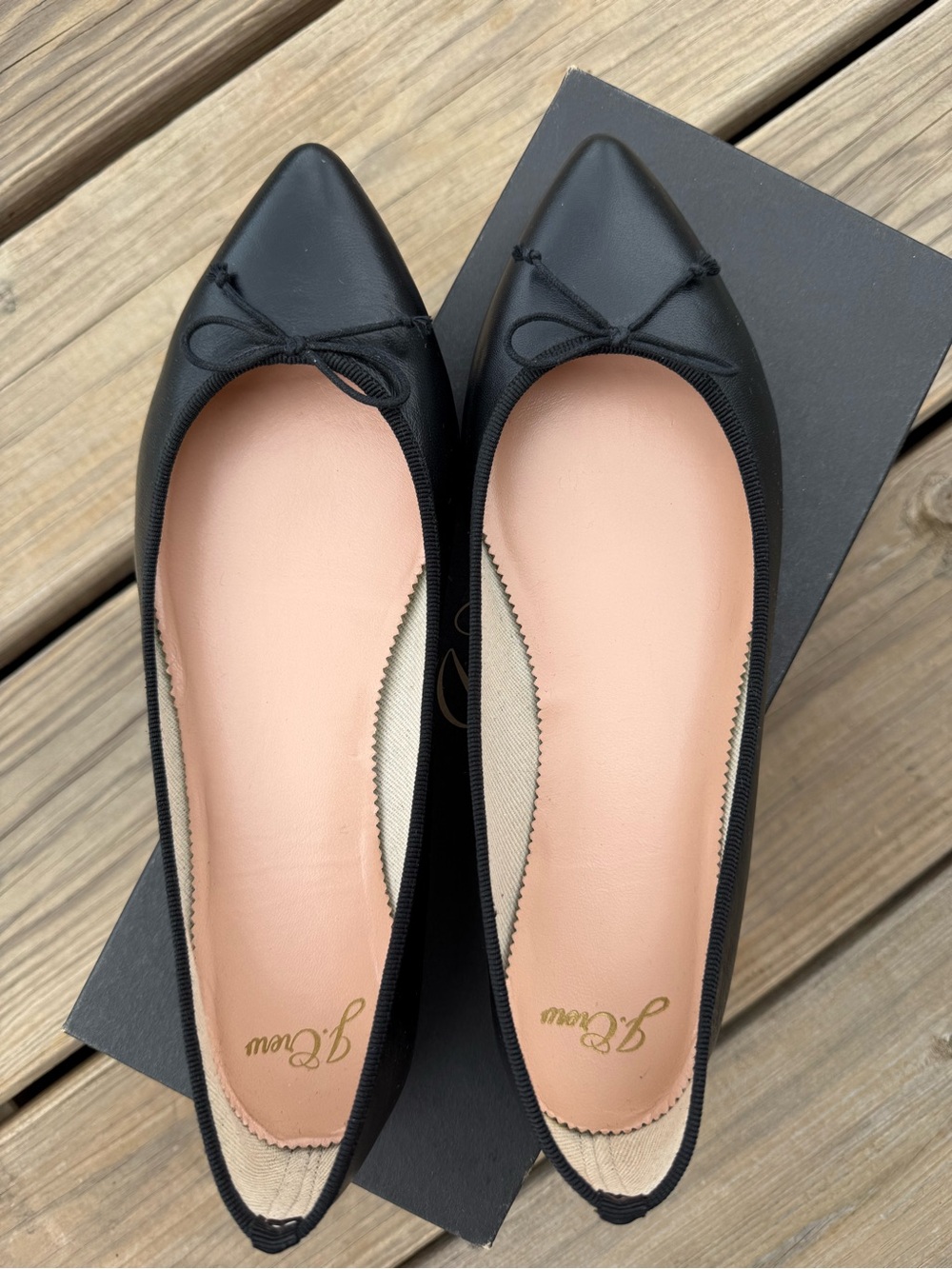 J.Crew Gemma Leather Ballet Flats Black Pointed Toe NWB Size 8 AQ723 - Picture 4 of 6